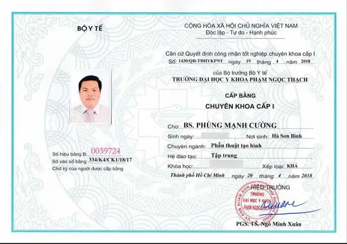 bằng cấp bác sĩ Phùng Mạnh Cường